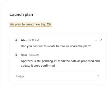 출시 계획의 특정 날짜에 확인 질문과 답변을 남긴 OpenAI 공식 댓글 안내 그림